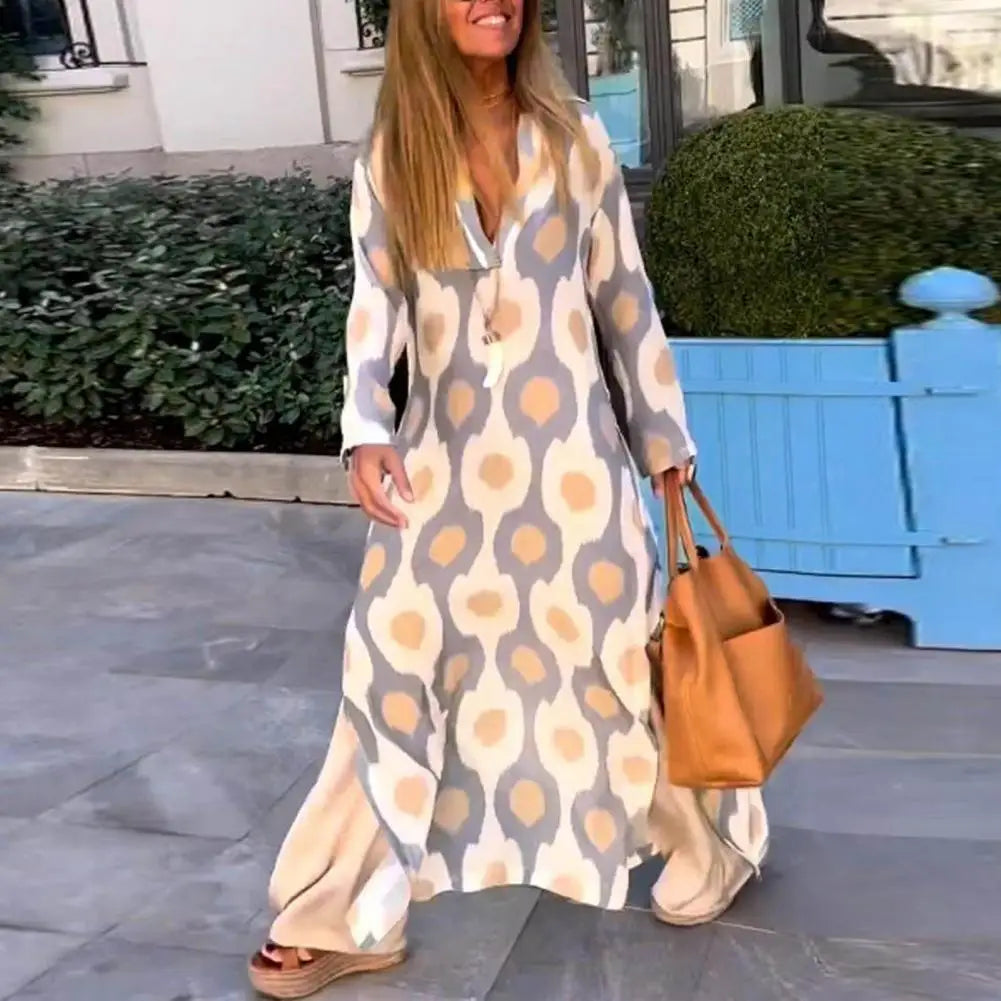 Stijlvolle Zomerse Maxi Jurk met Print en V-hals