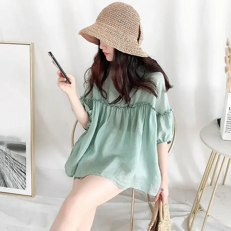 Elegante Koreaanse Stijl Zomerblouse