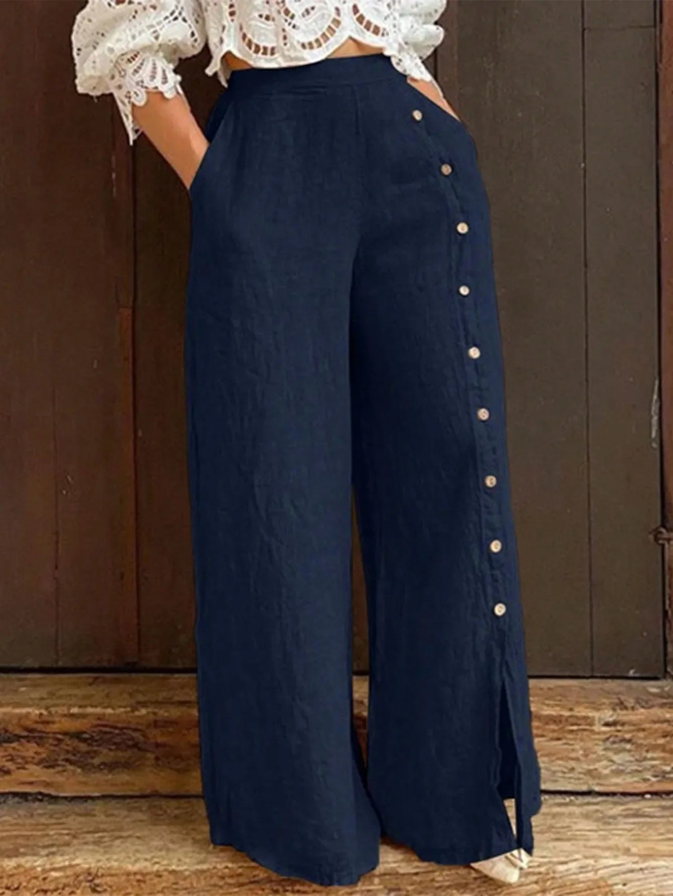 Damesmode Elastische Taille Wijde Pijpen Broek