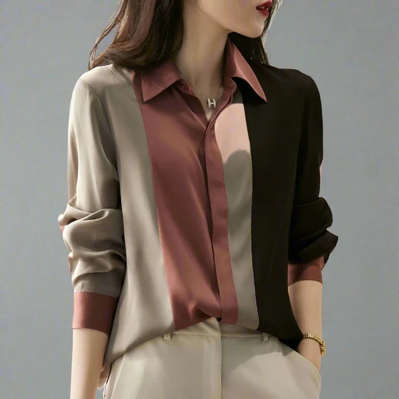 Vintage Satijnen Knoopblouse voor Vrouwen