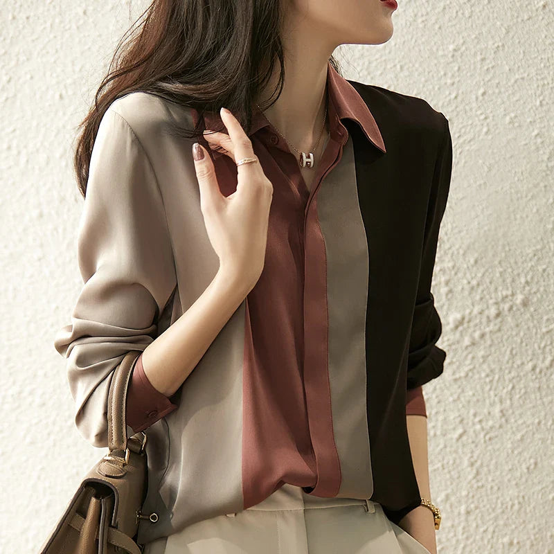 Vintage Satijnen Knoopblouse voor Vrouwen