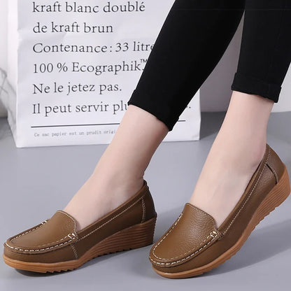 Lexi Dames Schoenen: Nieuwe Lederen Platte Schoenen met Wigvormige Hakken