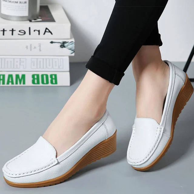 Lexi Dames Schoenen: Nieuwe Lederen Platte Schoenen met Wigvormige Hakken