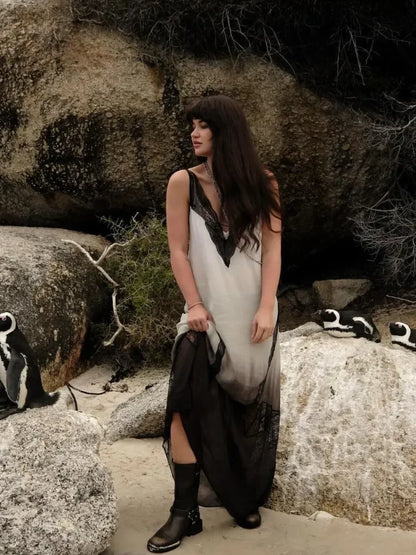 Sexy Kanten Patchwork Maxi Jurk