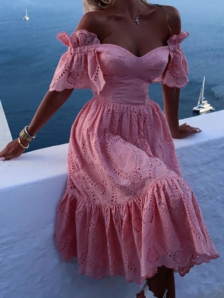 Saphira Vrouwen Sexy Off Shoulder Kant Lange Jurk
