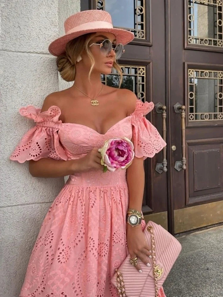 Saphira Vrouwen Sexy Off Shoulder Kant Lange Jurk