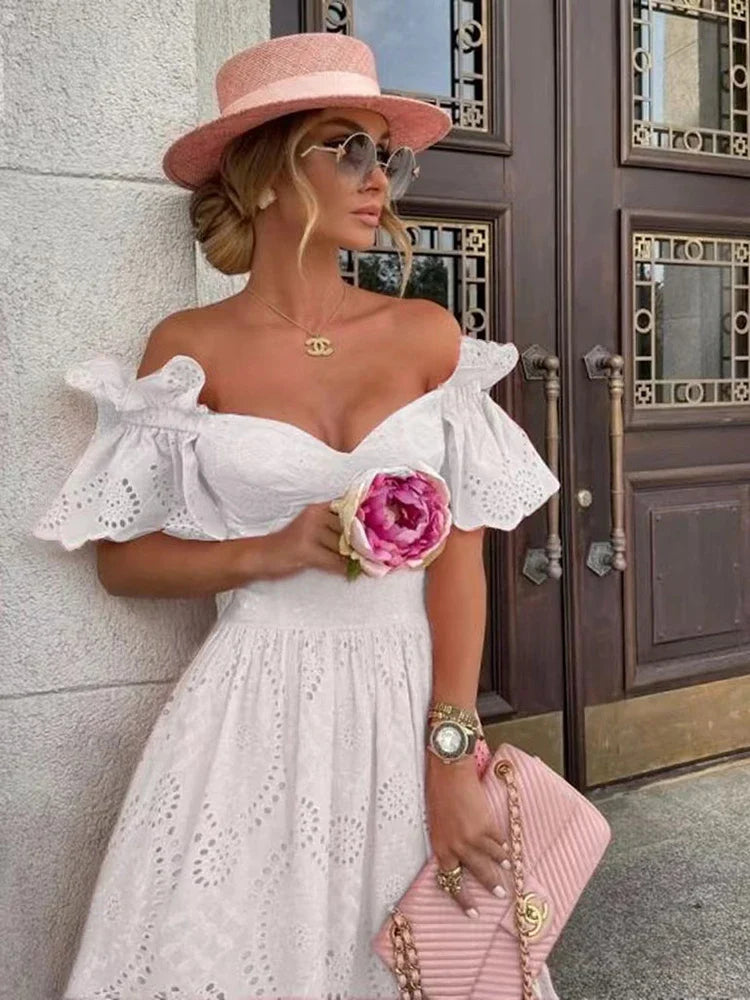 Saphira Vrouwen Sexy Off Shoulder Kant Lange Jurk