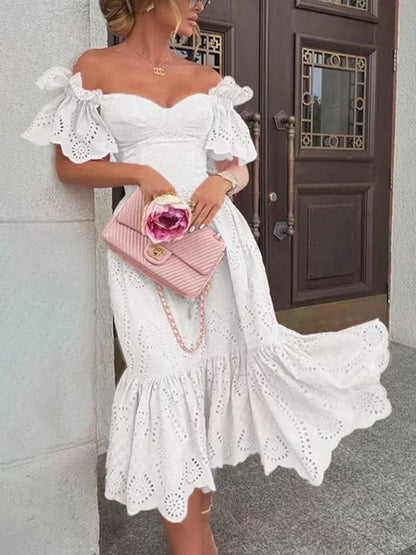 Saphira Vrouwen Sexy Off Shoulder Kant Lange Jurk
