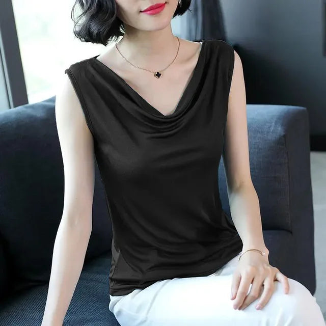 Stijlvolle Viscose Drape Neck T-shirt - Comfortabel en Trendy!