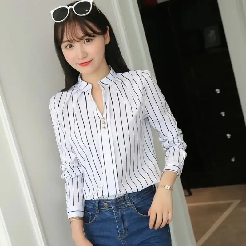 Gestreepte Witte Blouse voor Dames