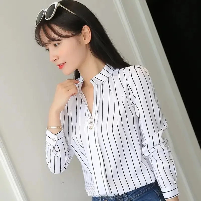 Gestreepte Witte Blouse voor Dames