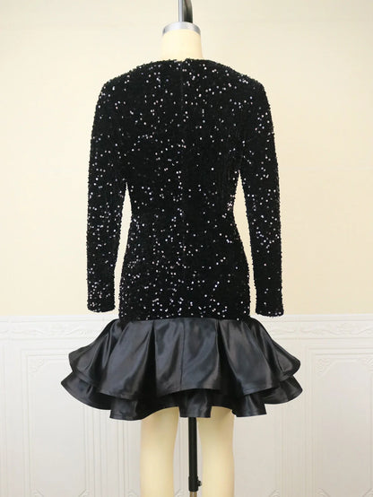 Betoverende Zwarte Fluweel Sequin Jurk voor Feestelijke Vrouwen