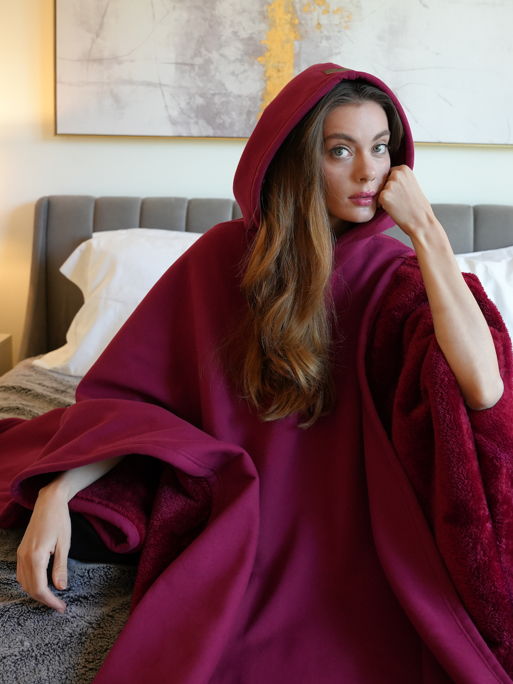 Fleece Poncho met Capuchon Luxe Warm en Zacht