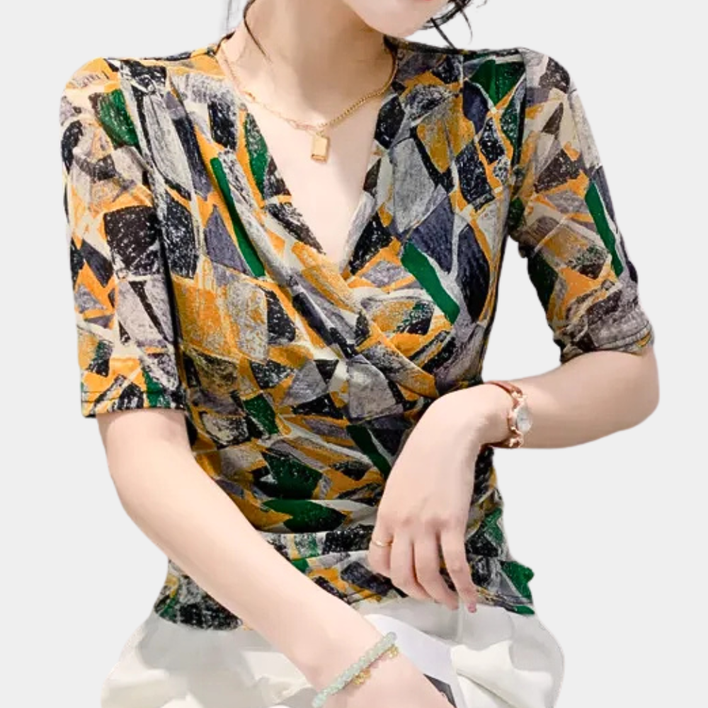 Dames Blouse V-hals Zomerjurk Vrolijk Kleurrijk - Mode Vibes