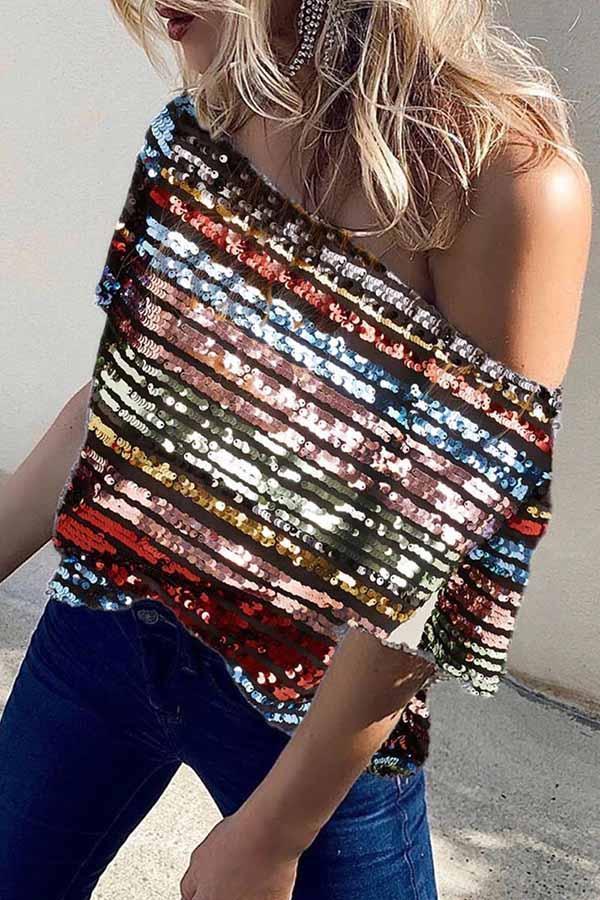 Vrouwelijke Top Korte Mouwen Paillettenprint Feestelijke Jurk - Mode Vibes