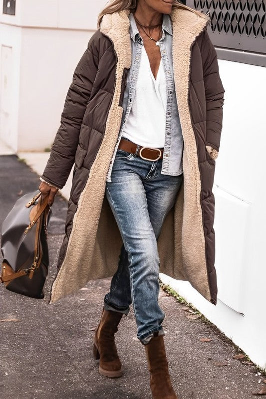 Dames Winterjas Lange Teddyvoering Warm en Stijlvol