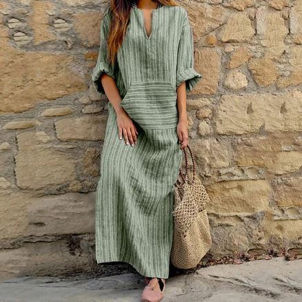 Streepjurk van Katoen en Linnen Zomerjurk voor Vrouw - Mode Vibes