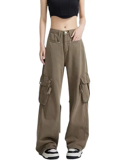 Amerikaanse Retro Khaki Cargo Broek voor Vrouwen
