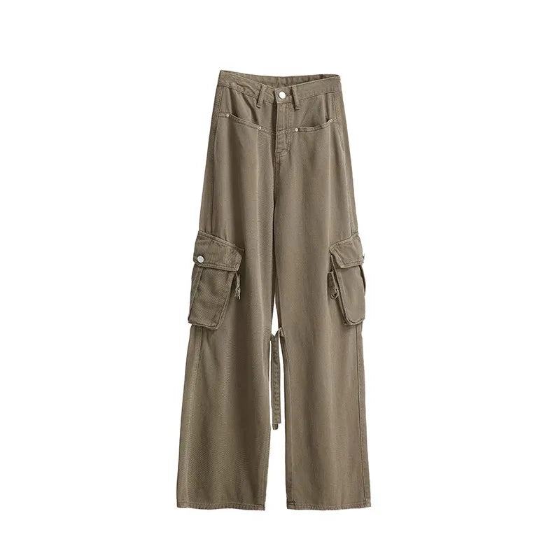 Amerikaanse Retro Khaki Cargo Broek voor Vrouwen