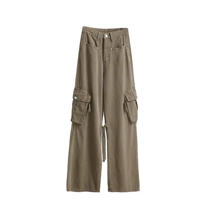 Amerikaanse Retro Khaki Cargo Broek voor Vrouwen