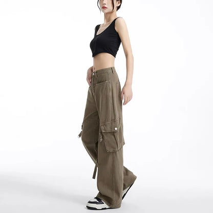 Amerikaanse Retro Khaki Cargo Broek voor Vrouwen