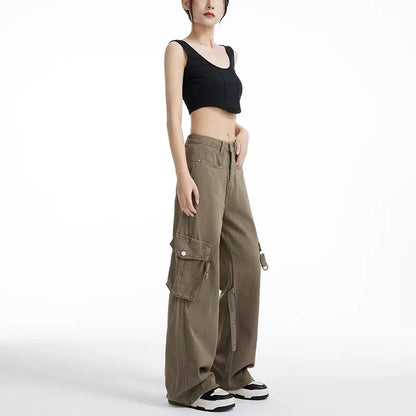 Amerikaanse Retro Khaki Cargo Broek voor Vrouwen