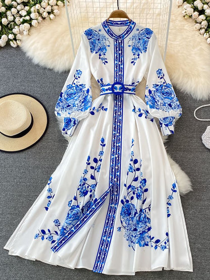 Wendy Lange Jurk Dames | Polyester, Bloemenprint met Lantaarnmouwen 1
