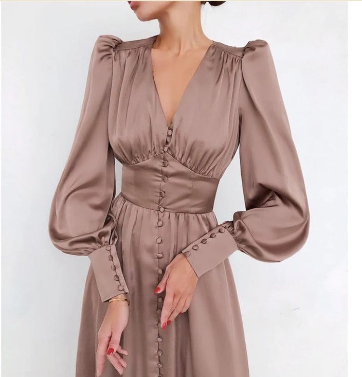 Elegante Satijnen Midi Jurk voor Vrouw - Mode Vibes