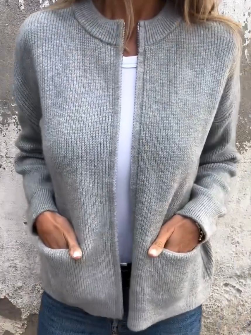 Dames Vest Gebreid met Ritssluiting Zwart - Mode Vibes
