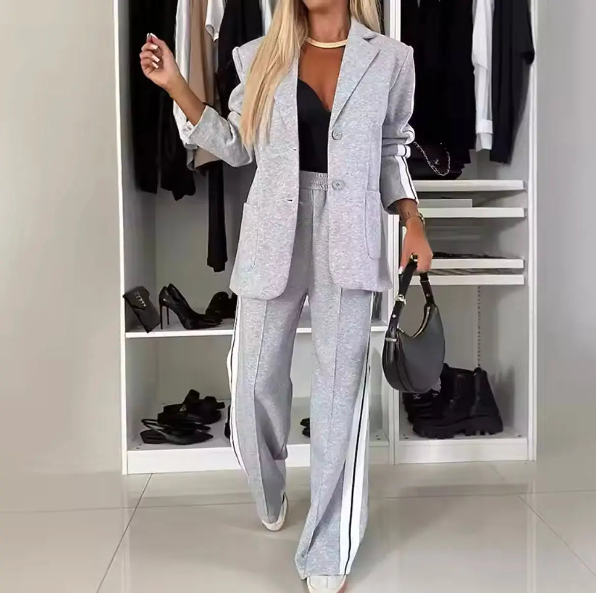 Dames Blazer Set Stijlvol Leer - Mode Vibes