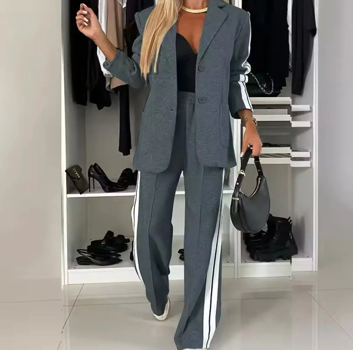 Dames Blazer Set Stijlvol Leer