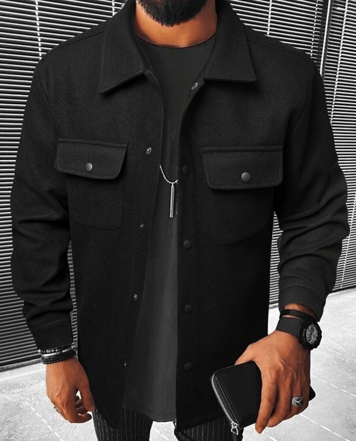 Heren Shacket Casual Met Borstzakken - Mode Vibes