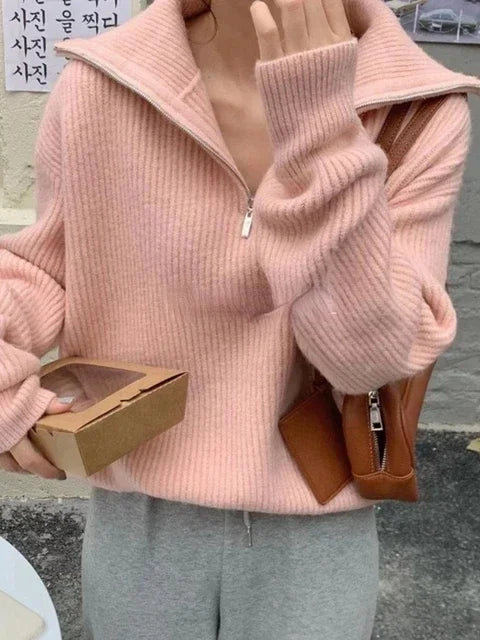Gebreide Trui Half Zip Zachte Brei Comfortabel