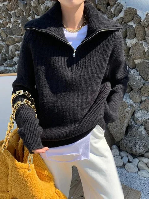 Gebreide Trui Half Zip Zachte Brei Comfortabel