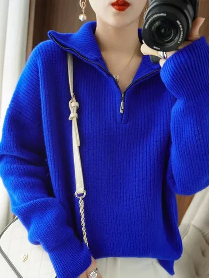 Gebreide Trui Half Zip Zachte Brei Comfortabel