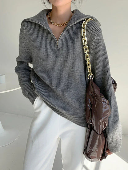 Gebreide Trui Half Zip Zachte Brei Comfortabel - Mode Vibes