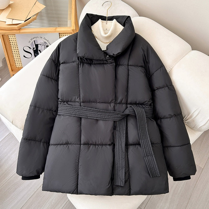 Dames Winterjas Hoge Kraag Verstelbare Taille Warm - Mode Vibes
