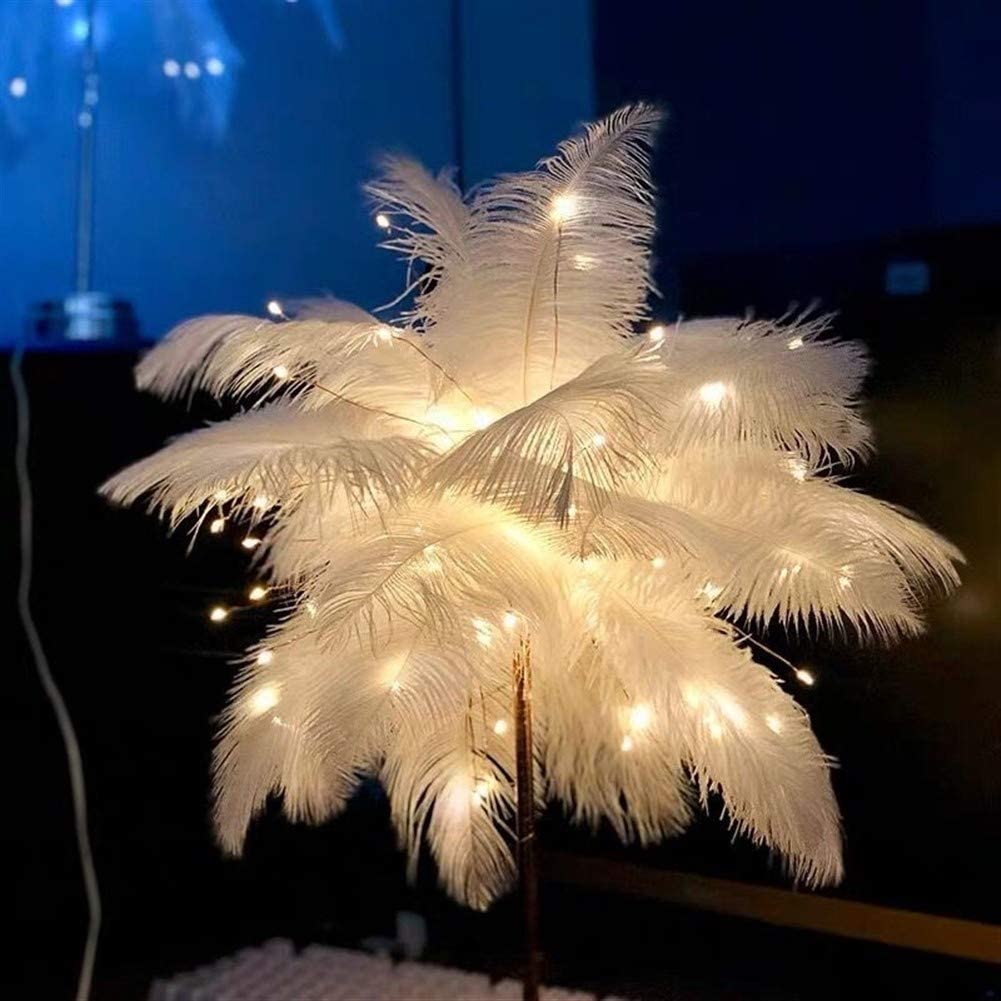 Unieke Ostrich Nachtlampje Rosegoud met Veren Decoratie