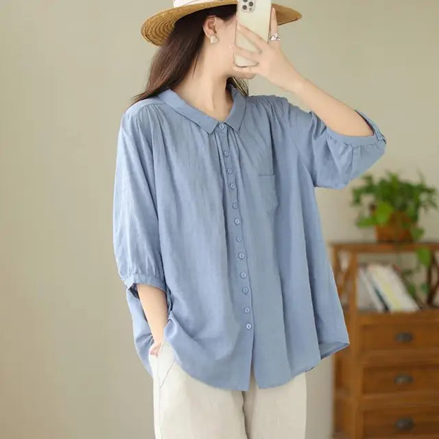 Zomerse Bries Casual Katoenen Shirt voor Vrouwen