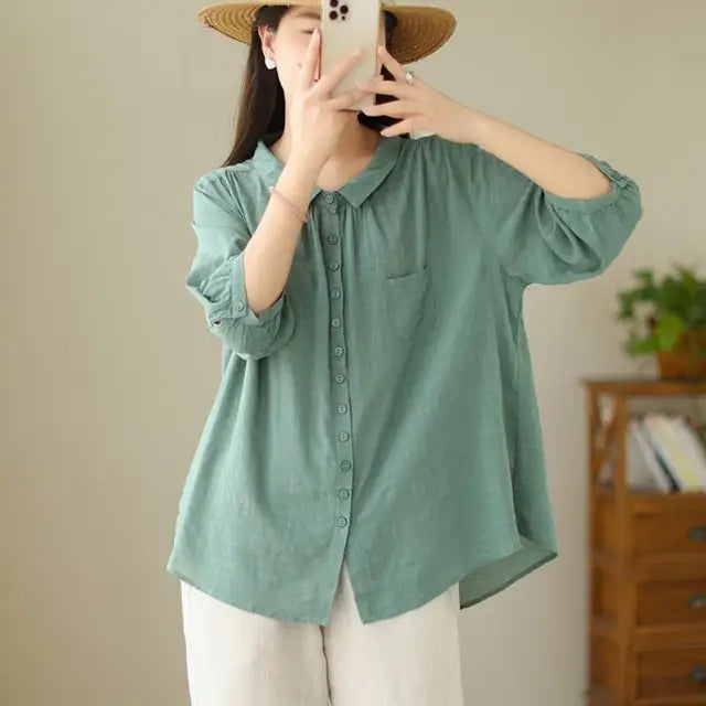 Zomerse Bries Casual Katoenen Shirt voor Vrouwen