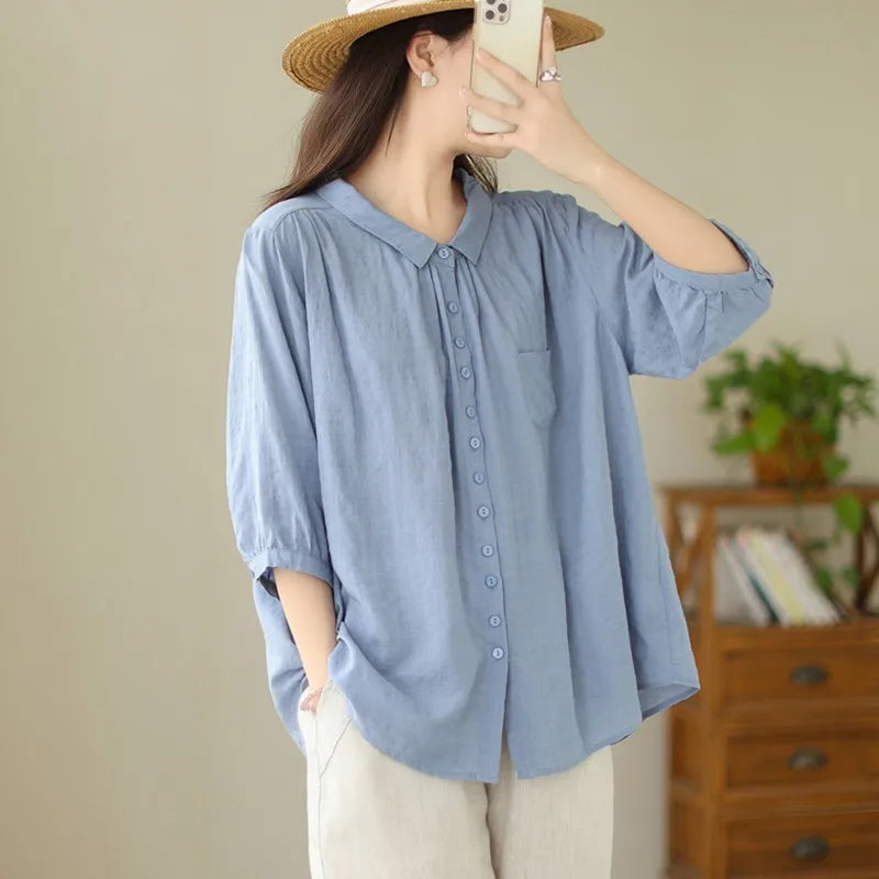 Zomerse Bries Casual Katoenen Shirt voor Vrouwen