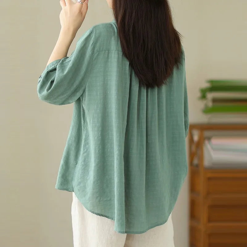 Zomerse Bries Casual Katoenen Shirt voor Vrouwen