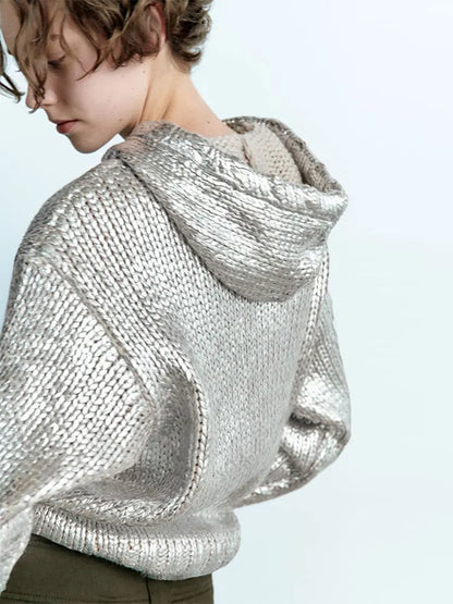 Glanzend Gebreide Hoodie Metallic Look Comfortabel