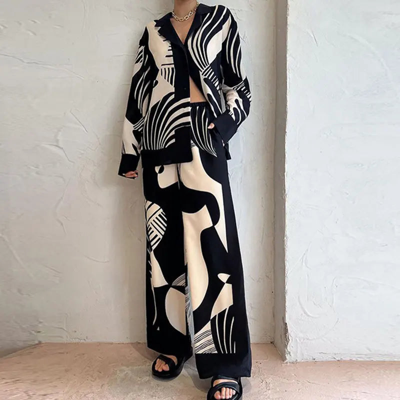 Vrouwelijke Top met Lange Mouwen en Comfortabele Broek - Mode Vibes