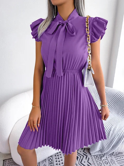 Vrouwen Elegante Striknot Slim Waist Geplooide Jurk Zomer by Jozhamta