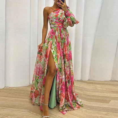 VELANORA Elegante Maxi Jurk met één Mouw
