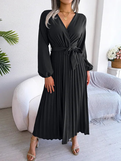 V-hals Maxi Jurk met Lange Mouwen