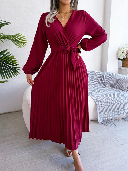 V-hals Maxi Jurk met Lange Mouwen