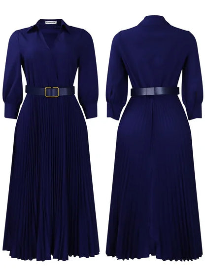 Stijlvolle V-hals Geplisseerde Maxi Jurk met Taille Riem