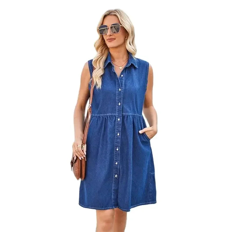 Luchtige Denim Zomerjurk voor Vrijgevochten Vrouwen